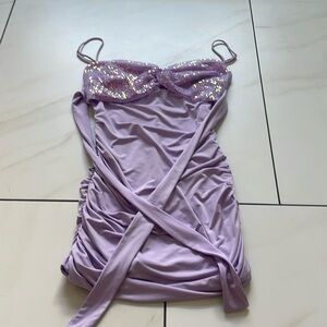 Lucy in the sky purple dress bodycon ruched dress